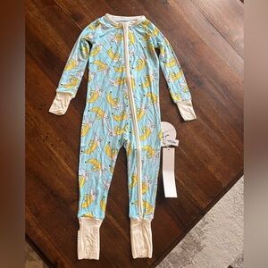 Little Sleepies Light Blue Banana Print Kids Footie